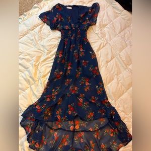 Dark Navy Blue Floral Woman’s Dress
